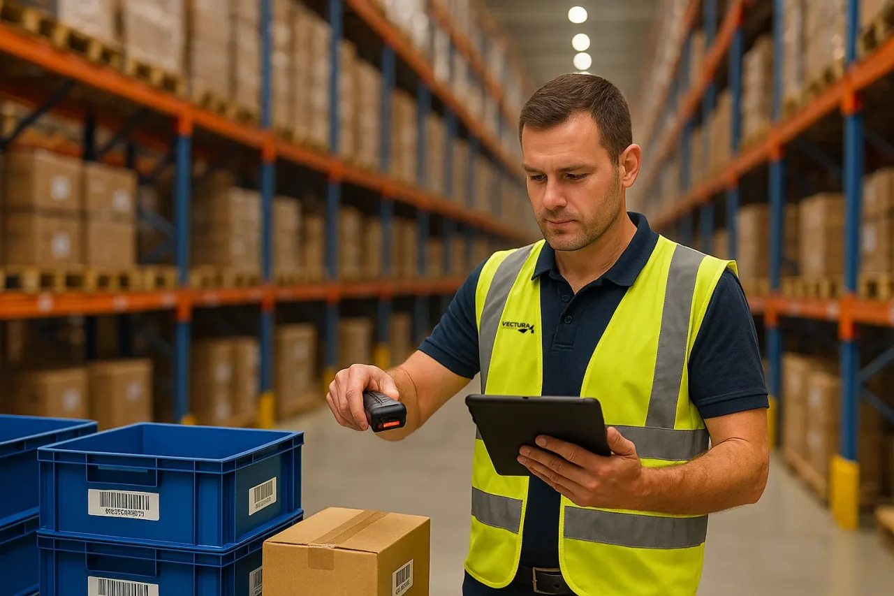 Opérateur logistique préparant des commandes retail dans un entrepôt